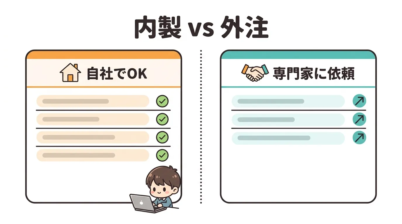 内製しやすい作業と外注を検討すべき作業の分類マトリクス